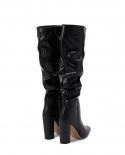 Fashion Pleated Designer Women Boots Autumn Winter Patent Leather High Heels Knee High Boots Chelsea Daily Female Boots 