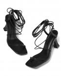 Summer Fashion Narrow Band Women Sandals  Ankle Strap Lace Up High Heels Gladiator Sandals Casual Black Office Lady Shoe