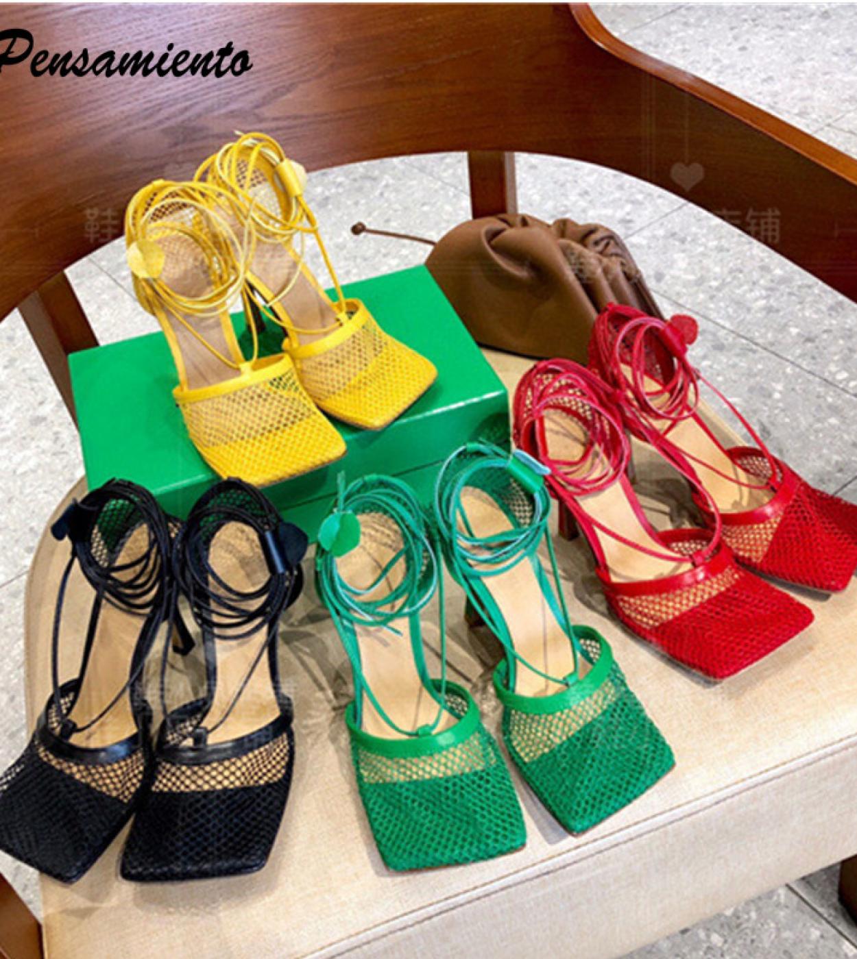 Star Style Women Pumps  Ankle Strap Thin High Heels Gladiator Pumps Sandals Fashion Square Toe Spring Summer Ladies Shoe