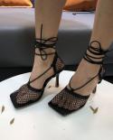 Star Style Women Pumps  Ankle Strap Thin High Heels Gladiator Pumps Sandals Fashion Square Toe Spring Summer Ladies Shoe