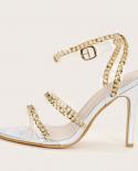  Ins Style Fashion Chains Pvc Women Sandals  Ankle Strap Stiletto High Heels Gladiator Sandals Summer Female Party Shoes