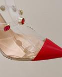 Fashion Transparent Pvc Mixed Color Rivet Women Pumps Elegant Pointed Toe Mary Janes Spike High Heels Spring Summer Wedd