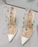 Fashion Transparent Pvc Mixed Color Rivet Women Pumps Elegant Pointed Toe Mary Janes Spike High Heels Spring Summer Wedd