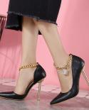  Spring Summer Fashion Rhinestone Metal Chain Women Pumps Elegant Pointed Toe Stiletto High Heels Shallow Office Lady Sh
