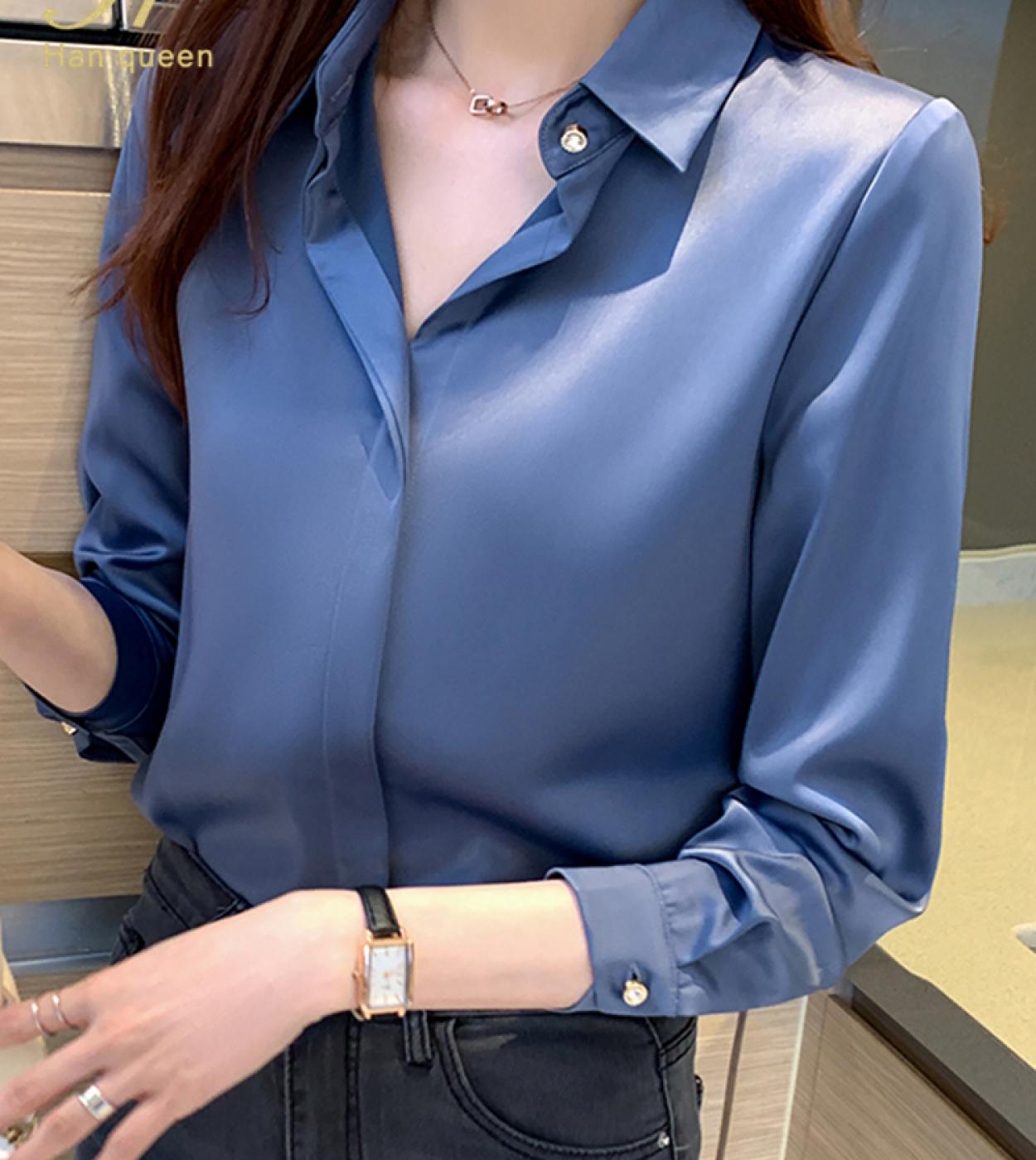 26,01 US$-H Han Queen Otoño Serie simple Ocupación Camisa Mujer Blusas  vintage Trabajo Casual Tops Blusa de gasa Elegante suelta-Description