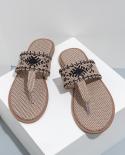 2022 Fashion Women Weave Slippers Retro Flax Flat Casual Beach Shoes Ethnic Summer Large Size Clip Toe Flip Flops Zapato
