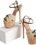  16cm Espadrilles Sandals Women Summer Fashion  Open Toe High Heel Shoes Buckles Nightclub Party Shoe Women Zapatillas M