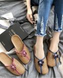 Summer New Indoor Hollow Out Breathable Slippers Retro Flower Ethnic Non Slip Flax Espadrilles Shoes Female Couple Home 