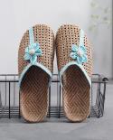 Summer New Indoor Hollow Out Breathable Slippers Retro Flower Ethnic Non Slip Flax Espadrilles Shoes Female Couple Home 