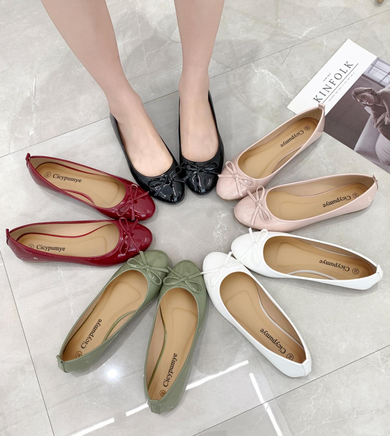 Solid Color Flat Shoes Women Ballerinas Round Toe Bowtie Slip On Ballet Flats Lazy Loafers Moccasins Ladies Casual Flats