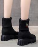 Womens Shoes New Knit Socks Boots  Ladies Thick Sole Ankle Boots Outdoor Stretch Fabric Casual Platform Boots Botas De 