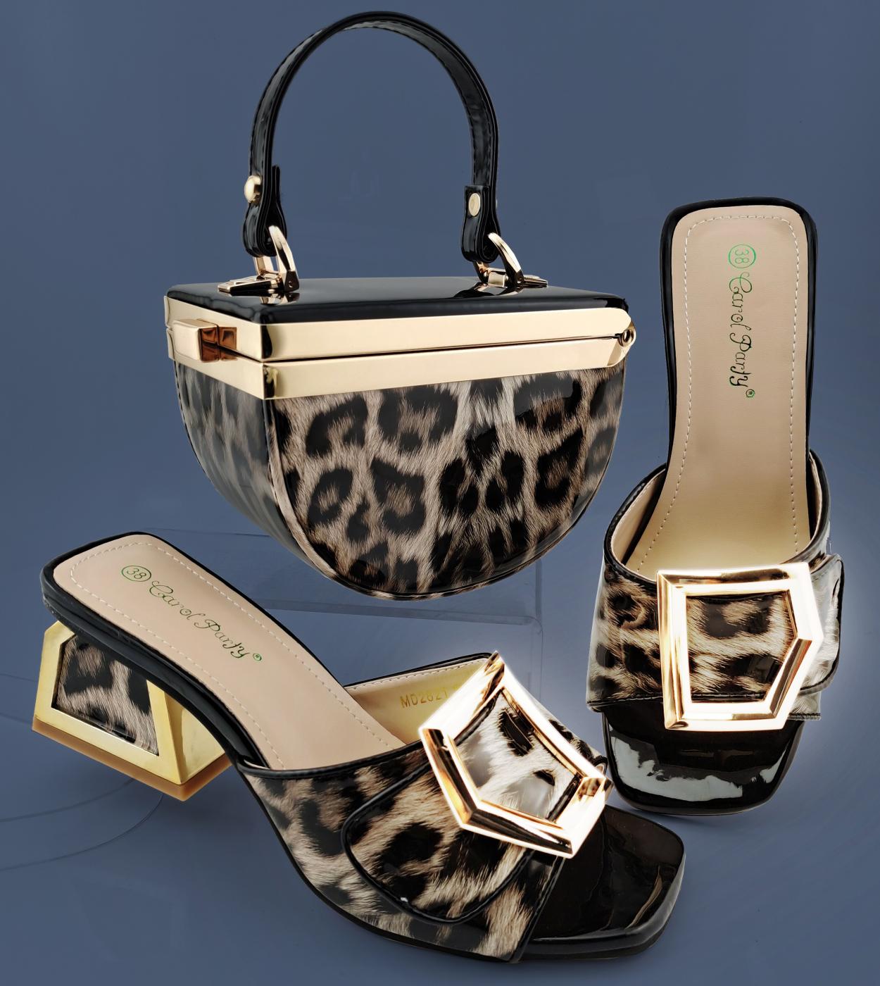 Qsgfc Italian Design Leopard Spots Pattern Shoes Women And Bag Matching Set Patent Leather For Party Fashion Comfortable