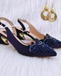 Qsgfc New Navy Pointed Toe Heels With Multicolored Rhinestone Embellishments In Various Shapes Ladies Shoes And Bag