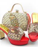 Pretty Italian Women Shoes And Bag Set With Shinning Crystal  Summer High Quality Afrian Lady Shoes And Bag Set For Part