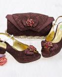 Qsgfc Latest Elegant Style Gold Color Peep Toe Decorated With Butterfly Design Banquet Womens Shoes And Bag Set  Pumps