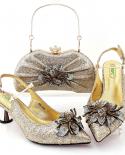  New Arrival Italian Design African Fashon Special Flower Style Decoration Black Color Noble Ladies Shoes And Bag Setwom