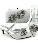 African Fashion  Hot Sellingl Italian Design Sky Blue Color Party Elegant Ladies Shoes And Bag Set Decorated With Flower