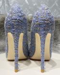 Tikicup Blue Plaid Woomen Fabric Pointy Toe High Heel Shoes Elegant Ladies Comfortable Slip On Stiletto Pumps Size 33 44