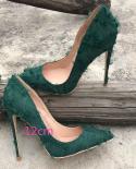Tikicup Green Tassel Distressed Fabric Stiletto High Heels Fashion Designer Chic Ladies  Pumps Pointy Dress Shoes Size 4