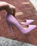 Tikicup Pink Women Woven Fabric Pointed Toe Stiletto Pumps Ladies Wedding Bridemaids Shoes 8cm 10cm 12cm High Heels Size