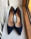 Tikicup Navy Blue Women Denim Fabric Dorsay High Heel Shoes 8cm 10cm 12cm Pointy Toe Elegant Stiletto Pumps Comfortable