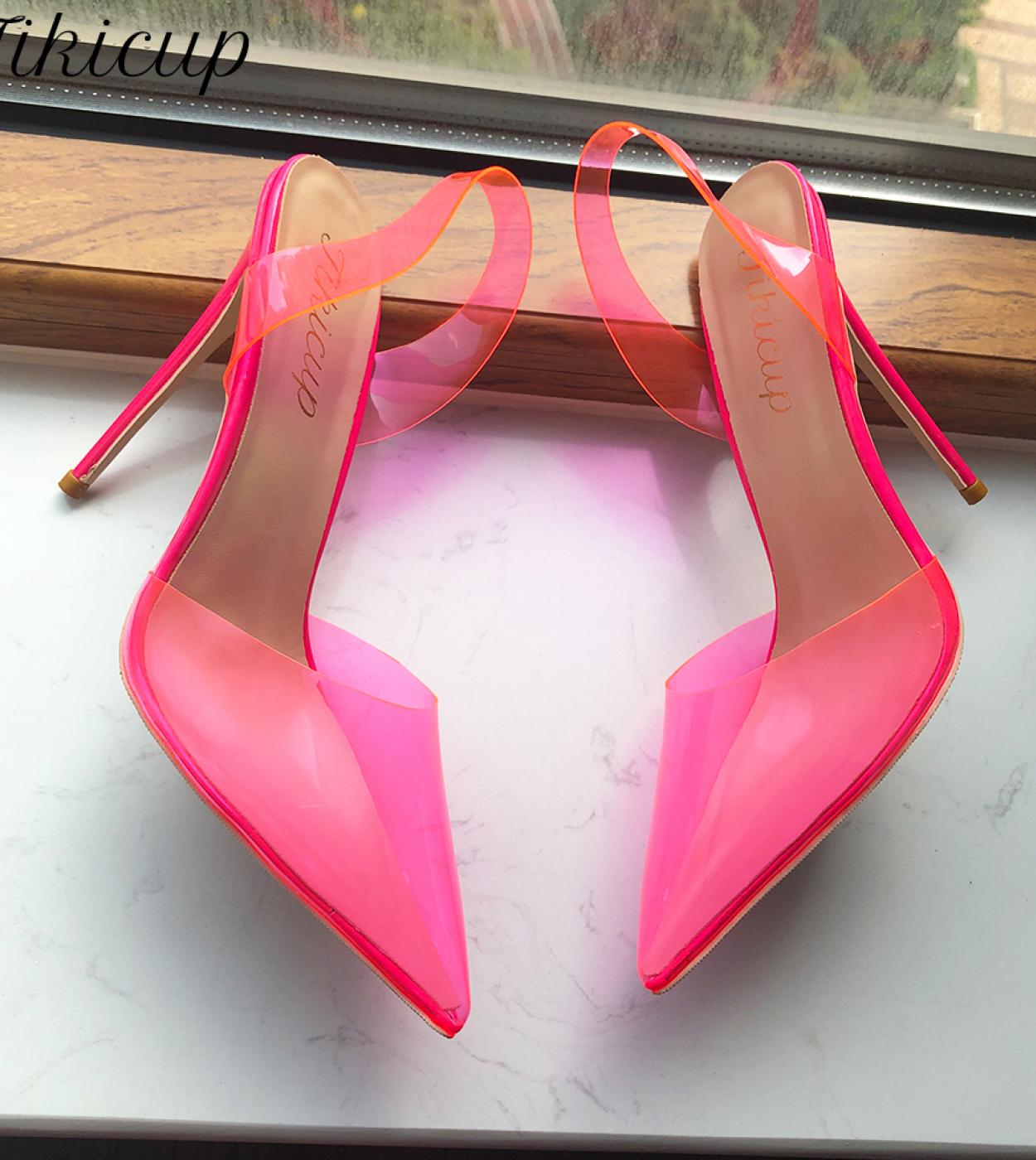 Tikicup Rose Pink Women Transparent Pointy Toe Slingback High Heel Shoes Summer Ladies Jelly Stiletto Pumps Color Custom