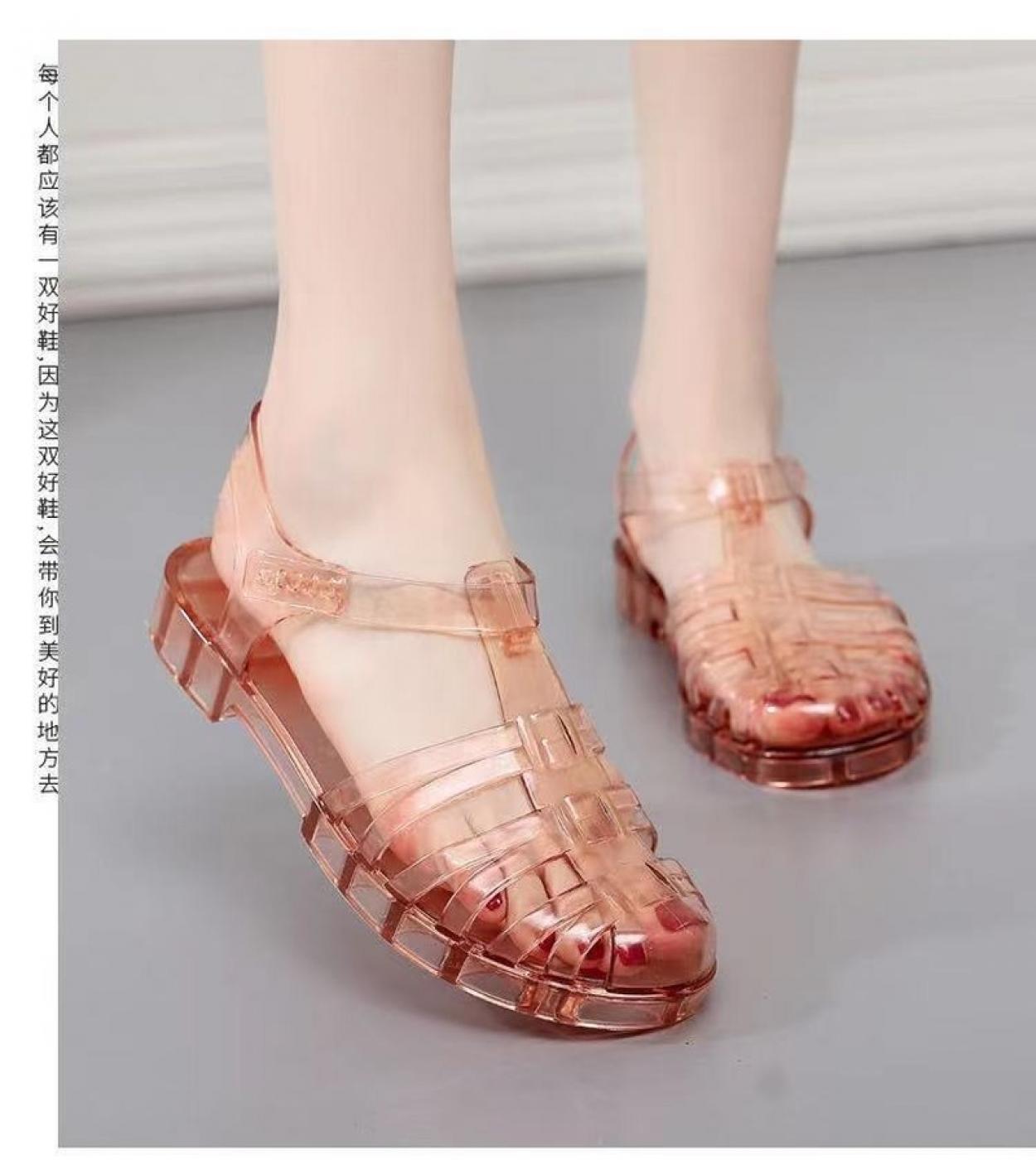 US 16.59 Comemore 2022 New Jelly Shoes Womens Summer Brazil Roman Shoe Retro Flat Fashion Summer Transparent Womens Sandals Low Description