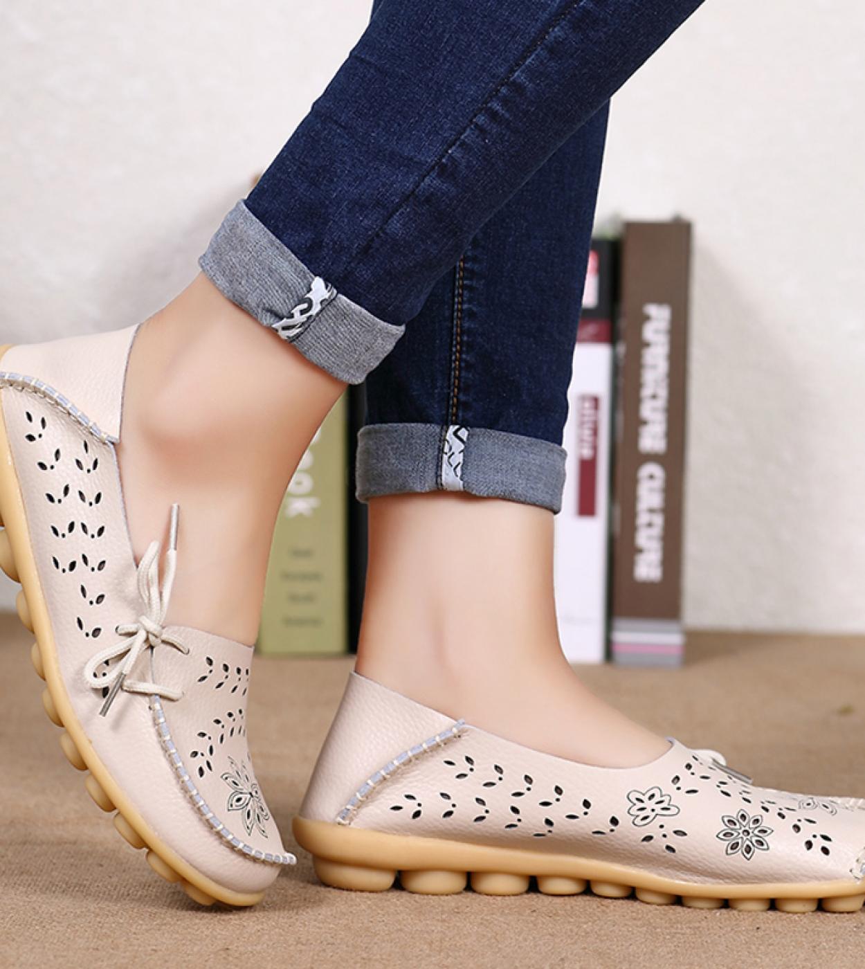 Comemore Female Ballet Flats Women Genuine Leather Breathbale Moccasin  Women Shallow Shoes Solid Ballerina Ladies Autum