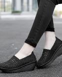 Comemore  Breathable Casual Women Shoes Loafers Platform Wedges Autumn Moccasin Woven Slip On Nylon High Heel Pumps Blac