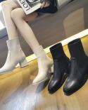 Comemore 2022 Autumn Winter Women Knit Elastic Socks Boot Square Toe Chunky Medium Heel Shoes Ankle Chelsea Boots Free S