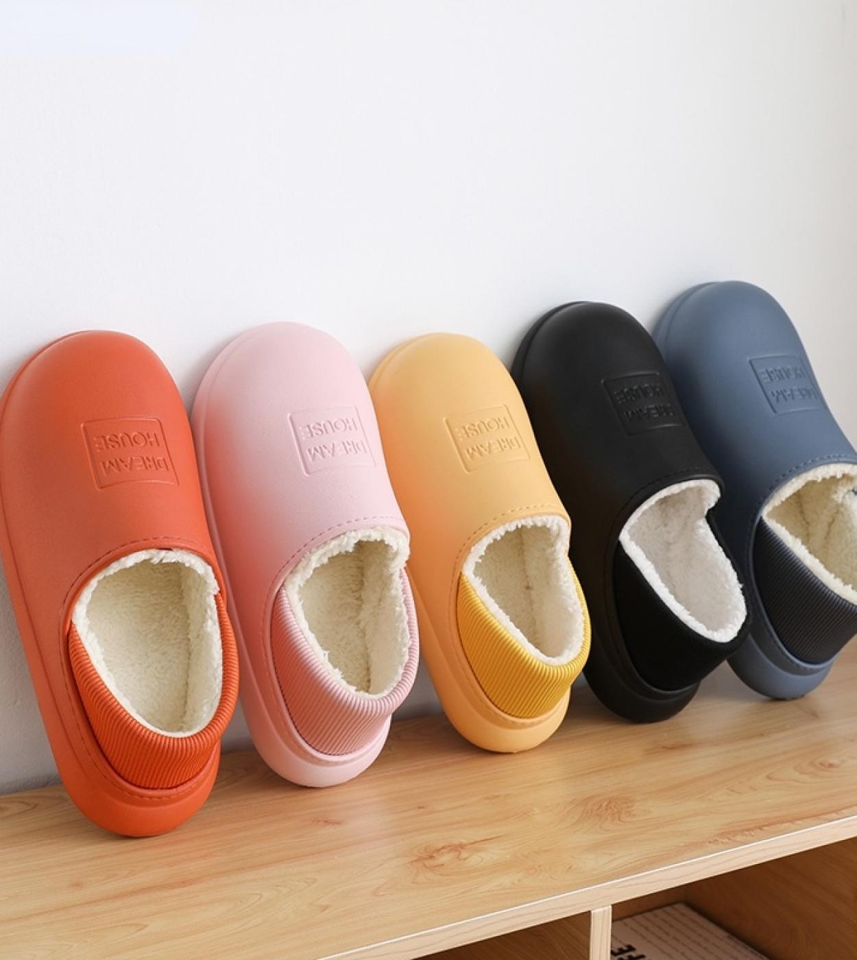 Comemore New 2022 Waterproof Winter Cotton Slippers Home Soft Warm Women Indoor Leather Flat Shoes Slipper Female Free S