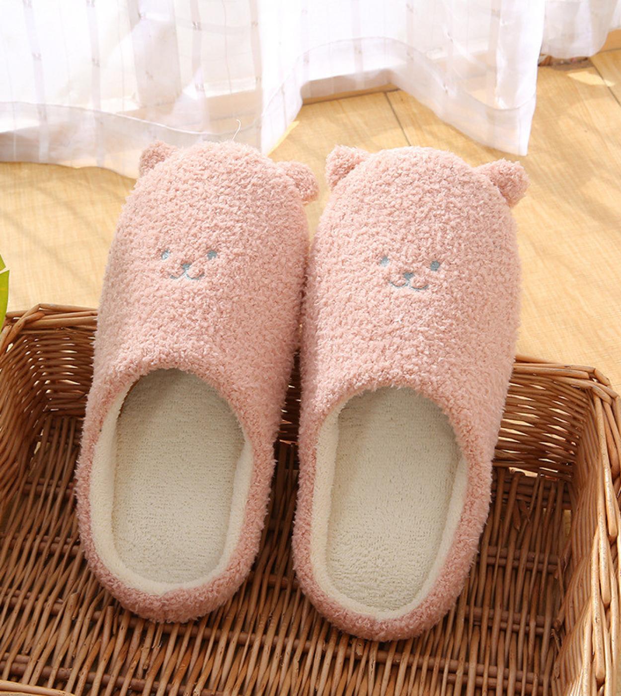 Comemore New Women Home Slippers With Fur Flat Shoes Winter Keep Warm Shoe For Woman Slipper Female Basic Bear Cute Clou