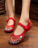 Comemore Handmade Ladies Casual Cotton Fabric Dance Shoes Women Chinese Old Peking Shoes Buddhism Totem Embroidered Ball