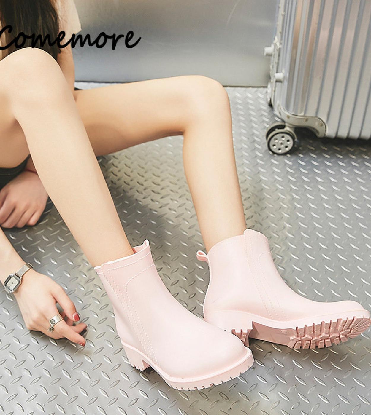 Comemore Fashion Short Womens Rubber Rain Boots Outer Wear Anti Skid Ankle Waterproof Rain Shoes Water Boot Rainboots G