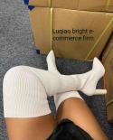 Comemore Winter 2022 New Knitted Elastic Socks Shoe Warm  Stilettos Heels Pointed Overknee Long Boots Woman Knee High Bo