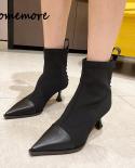 Comemore Stretch Socks Boots 2023 Women Autumn Winter New Fashion Pointed Toe Zipper Boot Retro Stitching High Heels Wom