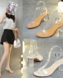 Comemore 2022 Summer Fashion Womens Sandals With Heels Transparent Medium Heel Pvc Sandal Open Toe Women Shoes Heeled F