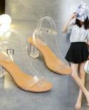 Comemore 2022 Summer Fashion Womens Sandals With Heels Transparent Medium Heel Pvc Sandal Open Toe Women Shoes Heeled F