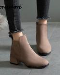 Comemore Women Mid Heels Black Winter Fur Boots 2023 Suede Chunky Heel Chelsea Shoes Fashion Woman Ankle Booties Botas M