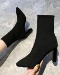 Comemore Simple Fashion Women Ankle Boots Womens High Heels Shoes Knit Skinny Women Pointed Autumn Winter Stretch Socks