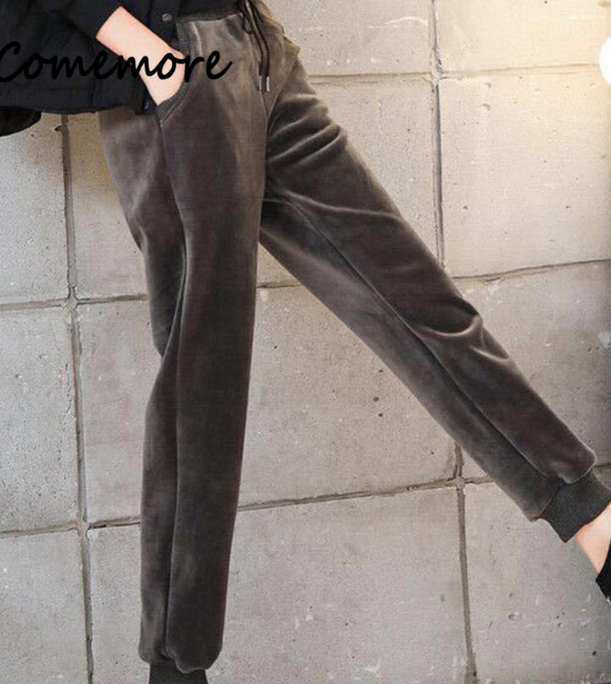 Comemore Women Thick Velvet Pants Autumn High Waist Loose Pants Winter  Trousers Fashion Vintage Casual Jogging Clothing