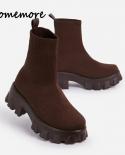Comemore 2022 Spring New Womens Socks Boots Thick Soled Large Size 43 Fashion Knit Short Boot Couple Street Shoes Heels