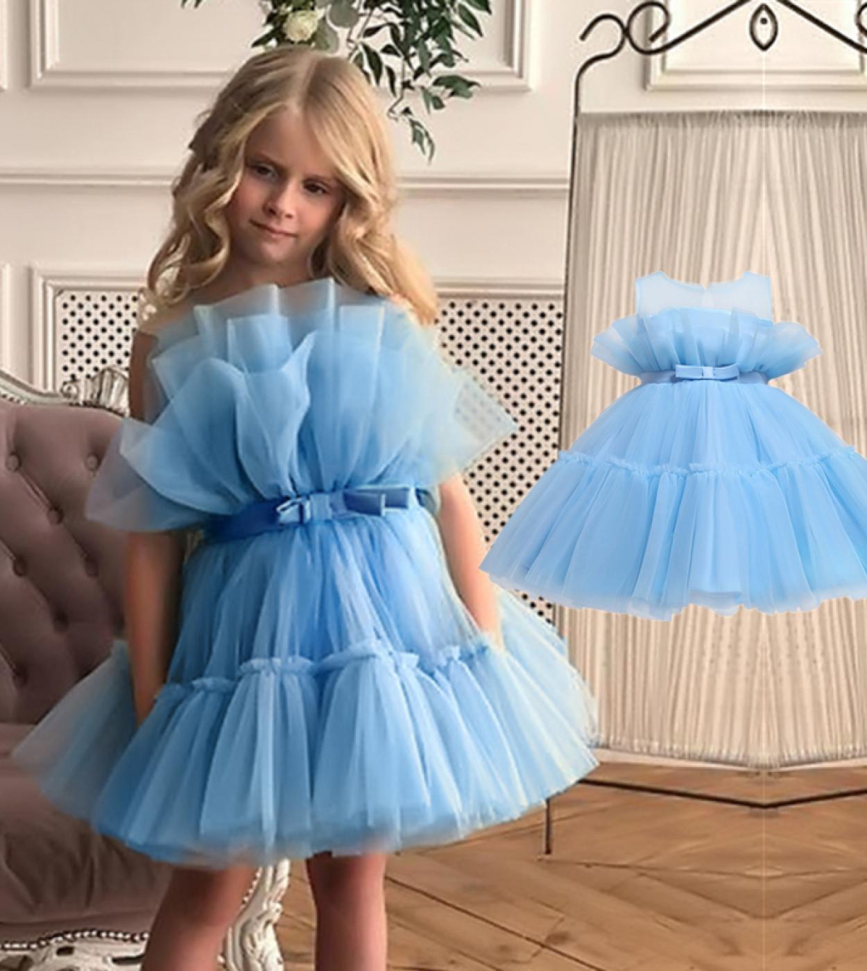 Kids Girls Lace Dress For Wedding Party Girl Tutu Birthday Dresses Flower Girl Ball Gown For Babies 15 Years Tulle Cloth