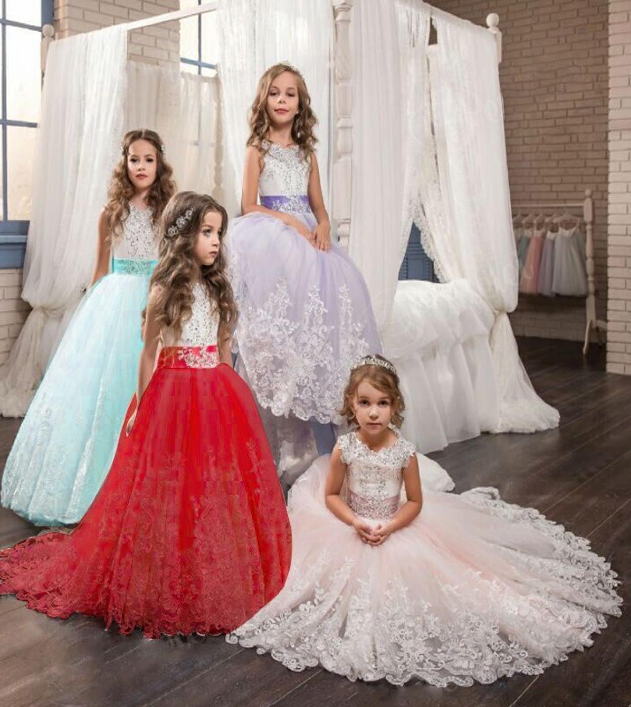 Sparkle Bling Bling Sequined Kids Puffy Ball Gowns Strapless Bow Sash Long  Flower Girl Dresses For Weddings 0 12 Year Girl Dress From 86,71 € | DHgate