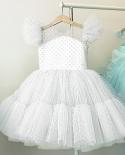 Children Girl Luxury Dress Bridesmaid Dresses 4 10 Yrs Dots White Birthday Party Clothes Gift For Kids Girl Princess Dre