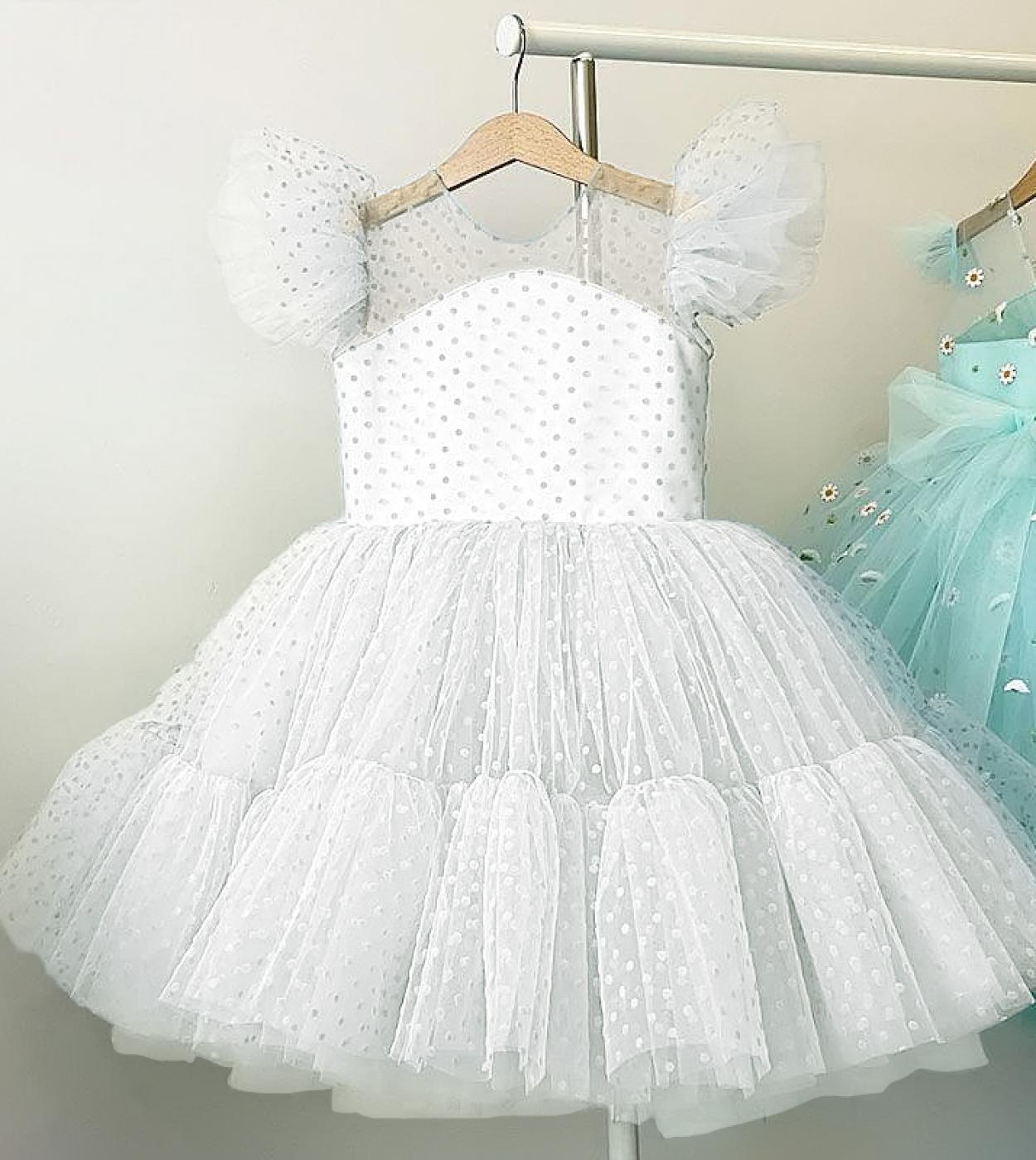 Children Girl Luxury Dress Bridesmaid Dresses 4 10 Yrs Dots White Birthday Party Clothes Gift For Kids Girl Princess Dre
