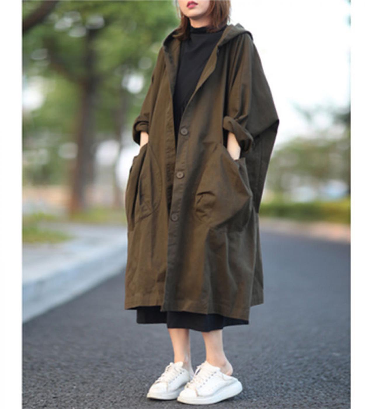 US 45.75 Autumn New Arts Style Women Single Breasted Hooded Long