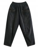 2022 Spring Autumn New New Arts Women Elastic Waist Cotton Denim Harem Pants Vintage Black Loose Ankle Length Jeans C621
