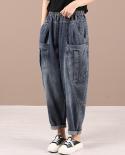 ¡Novedad de 2022! Pantalones vaqueros holgados azules Vintage con cintura elástica para mujer de estilo artístico de primavera, 