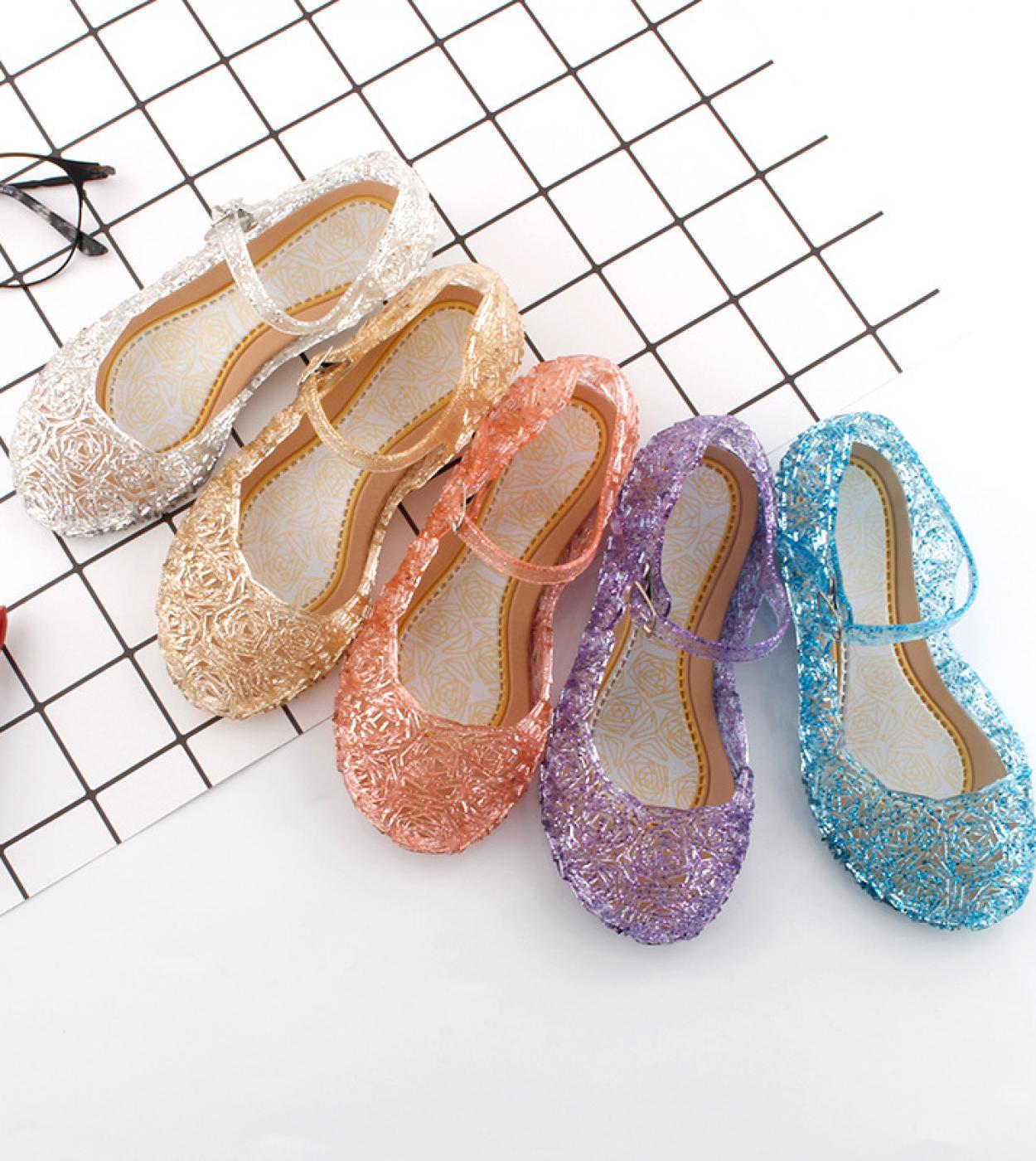 Baby Girls Kids Summer Crystal Sandals Princess Jelly Highheeled Shoes Princess Cosplay Party Dance Shoes  Sandals
